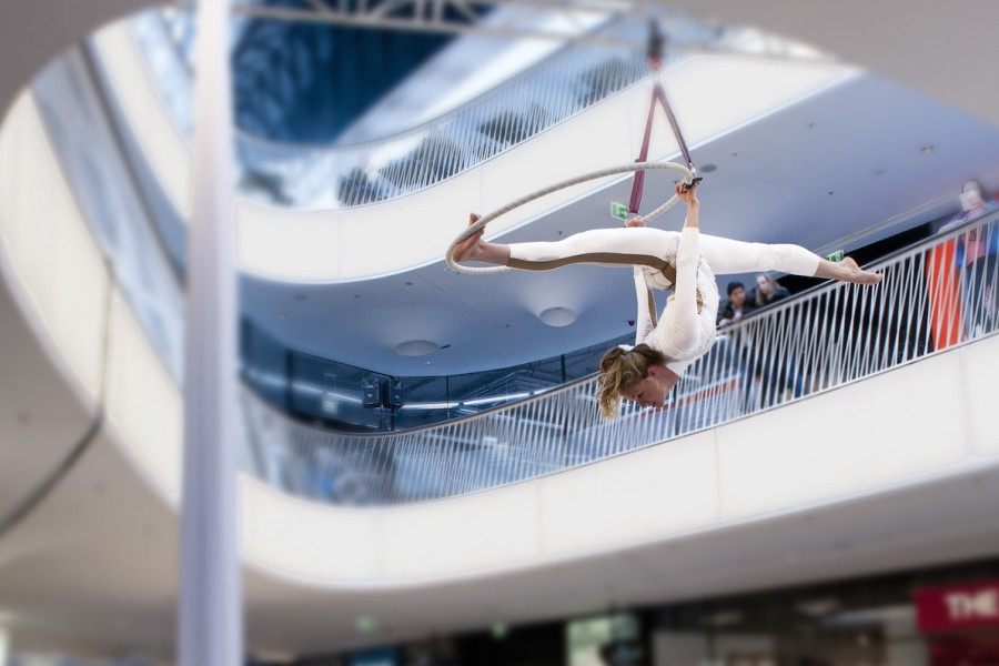 Aerial Performer in a Mall